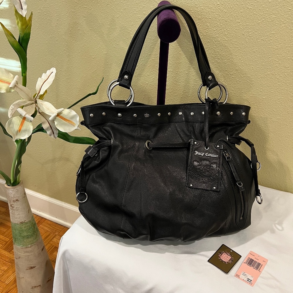 Juicy Couture Genuine Black Leather Hobo Shoulder Handbag